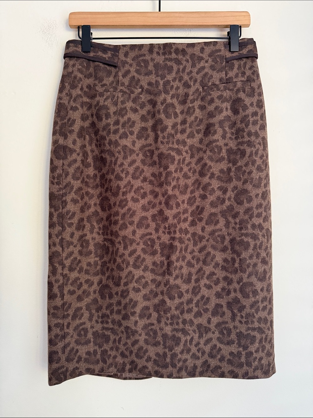 Rebecca Taylor Dark brown/taupe wool blend animal print pencil skirt 10